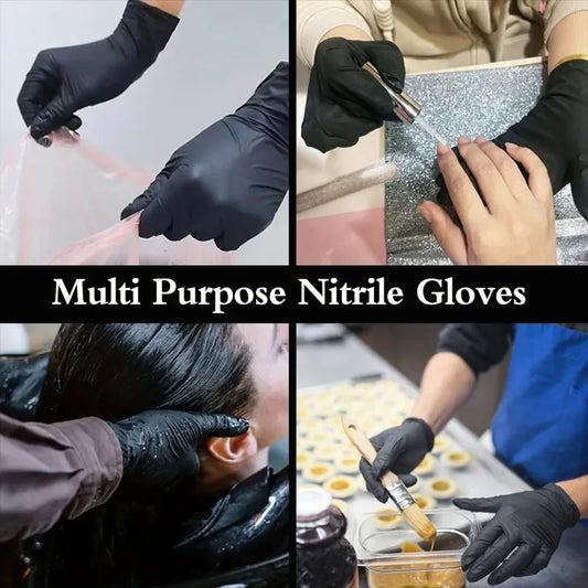 100PCS Black Nitrile Gloves Household Kitchen Bathroom Cleaning Gloves, Nail Art, Hair Dye,  Latex Free