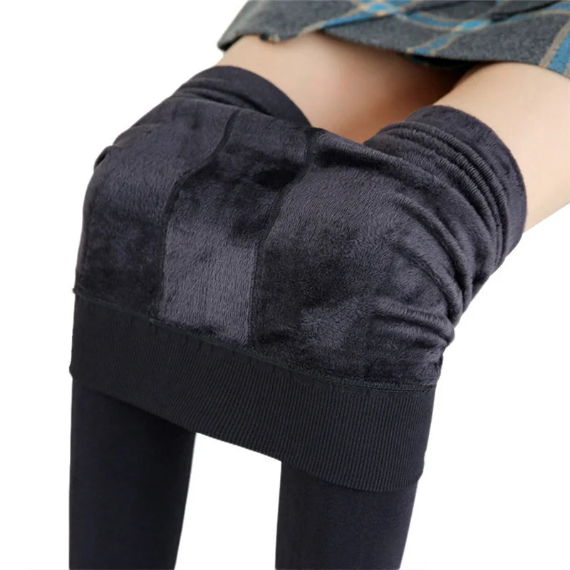 Winter Leggings For Women Warm Solid Color Velvet  High Waist.