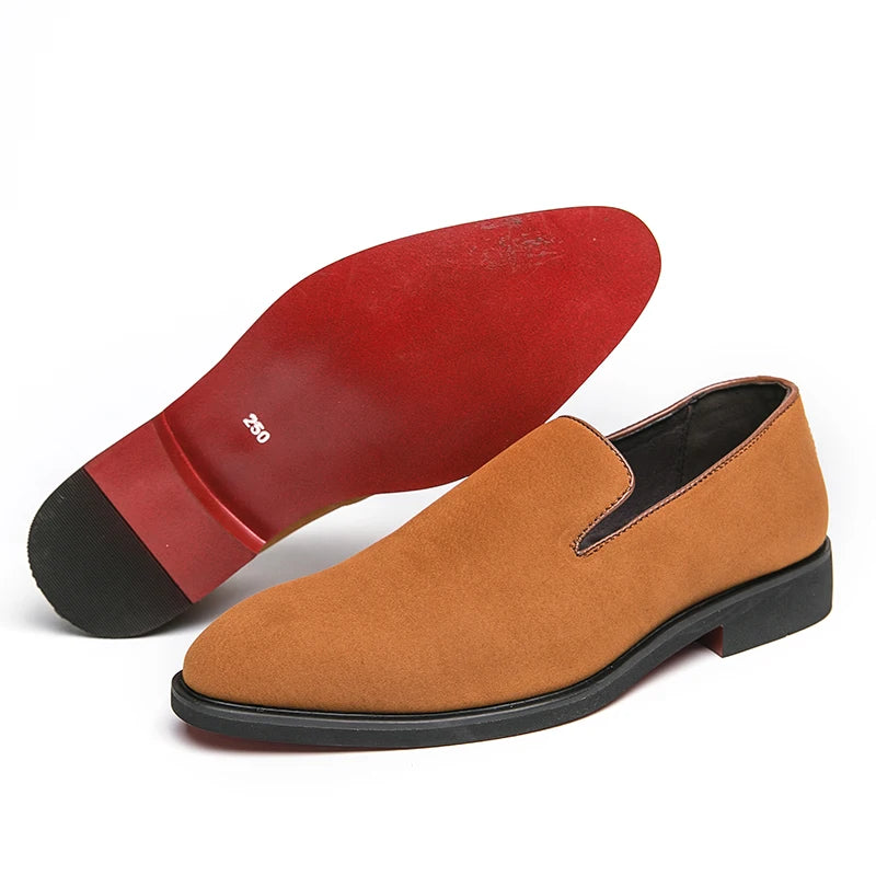 New Red Bottom Shoes for Men, Loafers, Flock, Solid Slip-On Dress Shoes Size 38-48.