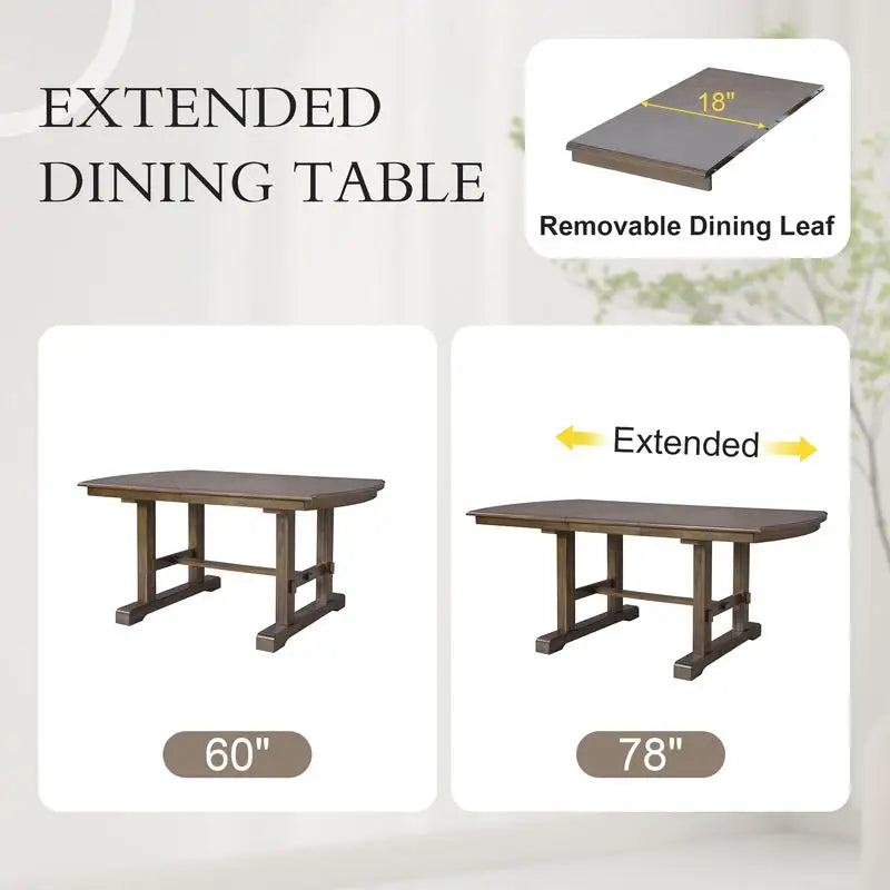 6-Piece Dining Set, Extendable 60-78 inch Wooden Table with Leaf, 4 Upholstered Chairs & Bench