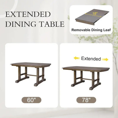 6-Piece Dining Set, Extendable 60-78 inch Wooden Table with Leaf, 4 Upholstered Chairs & Bench