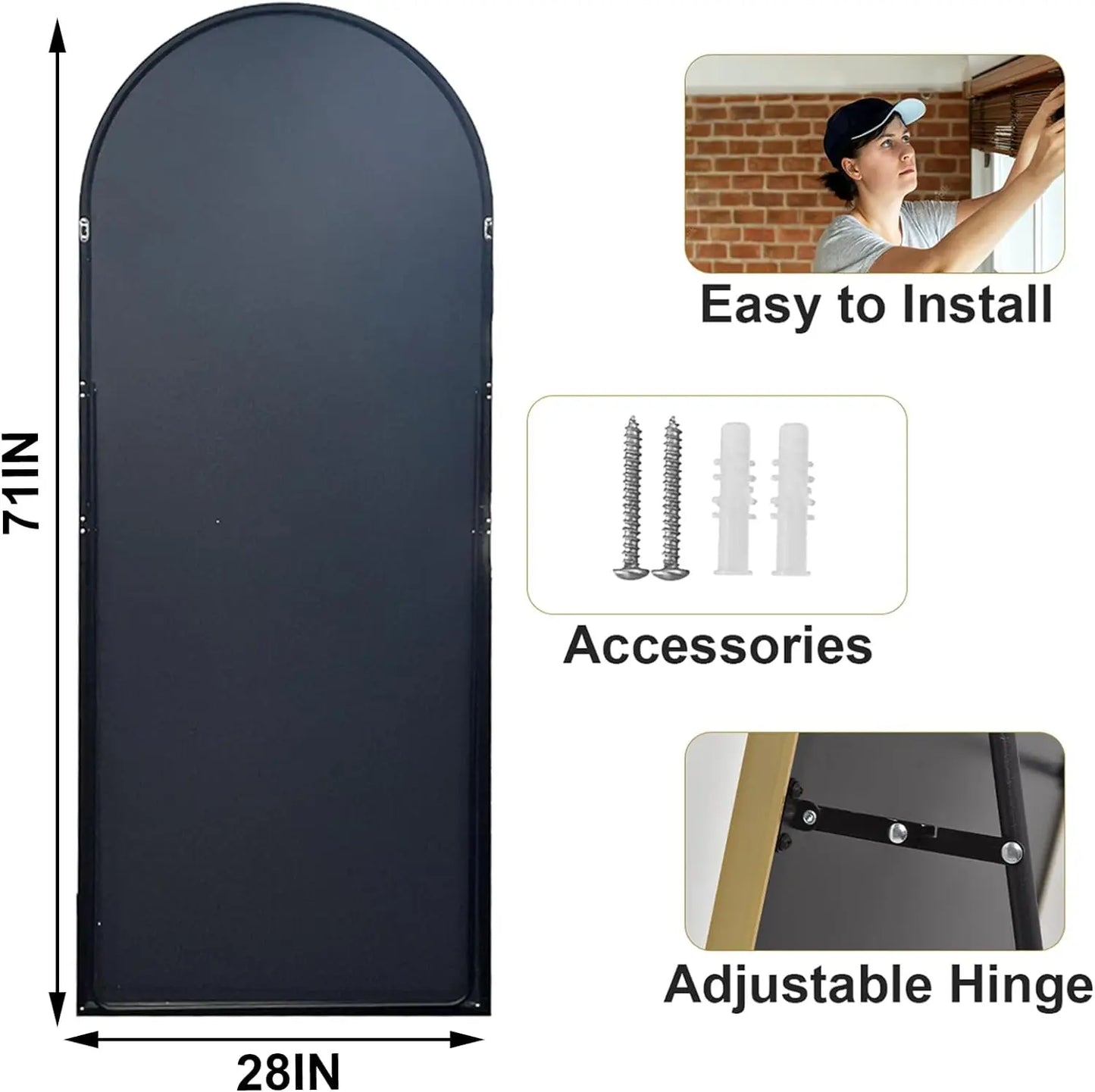 26" x 71" Full Length Mirror - Aluminum Alloy Frame Full Body Extra Large Floor Mirror.
