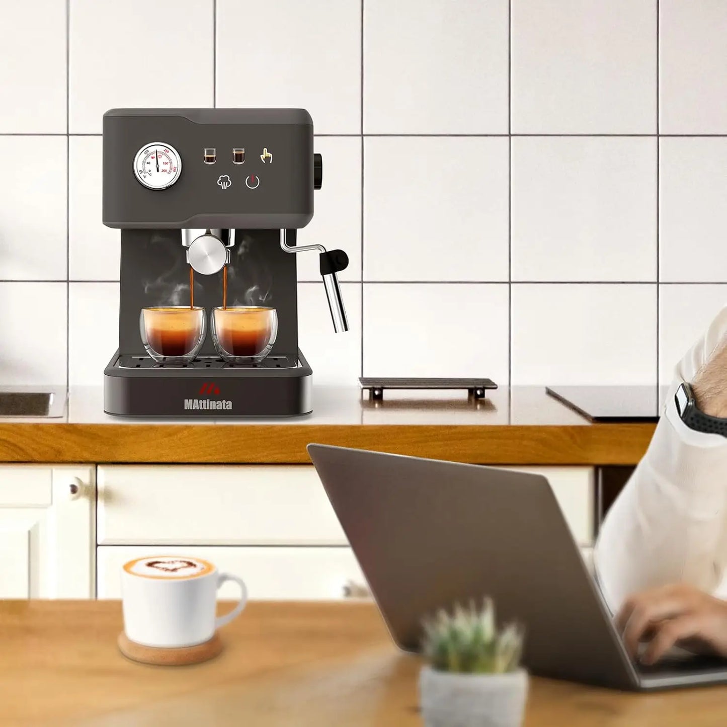 Espresso Machine 20 Bar, Stainless Steel Coffee Maker with Milk Frother, 60oz Removable Water Tank for Home.