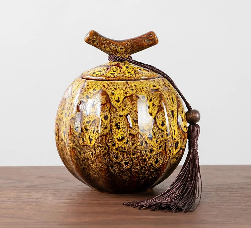 Pumpkin Style Tea Jar Ceramic Tea Barrel Yellow, Green, red Sealed Storage Pot .