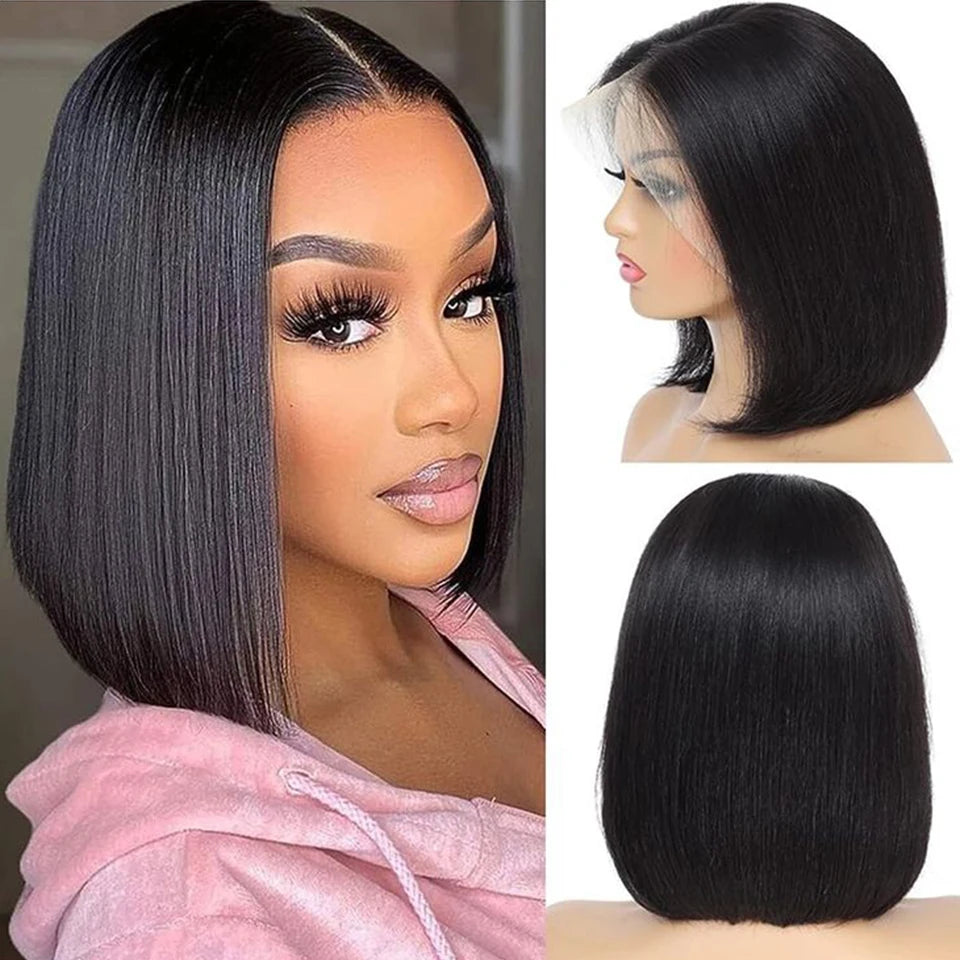 Brazilian  HD Transparent Short Bob Human Hair Wigs Highlight Burgundy 99J Straight