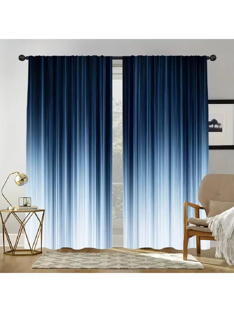 2pcs Modern Blue Gradient Pattern Curtains, Designed for Light Blocking.