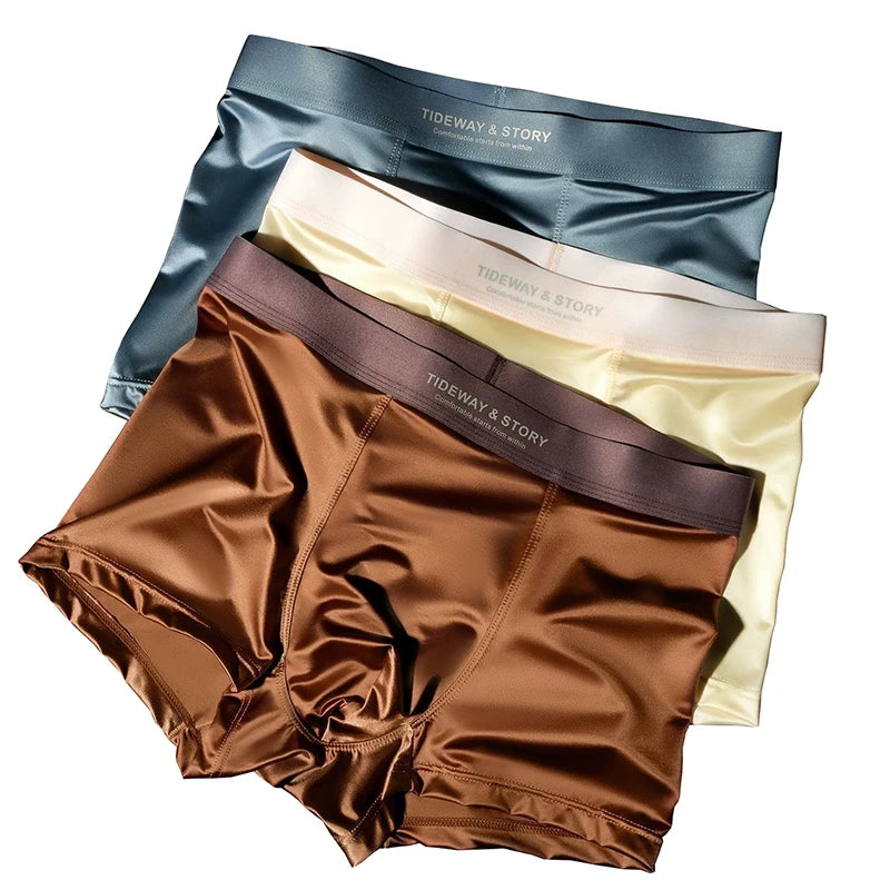 4PCS Men Underwear, Ice Silk High-End Men Light Luxury Satin Silk Breathable Shorts Without Marks.