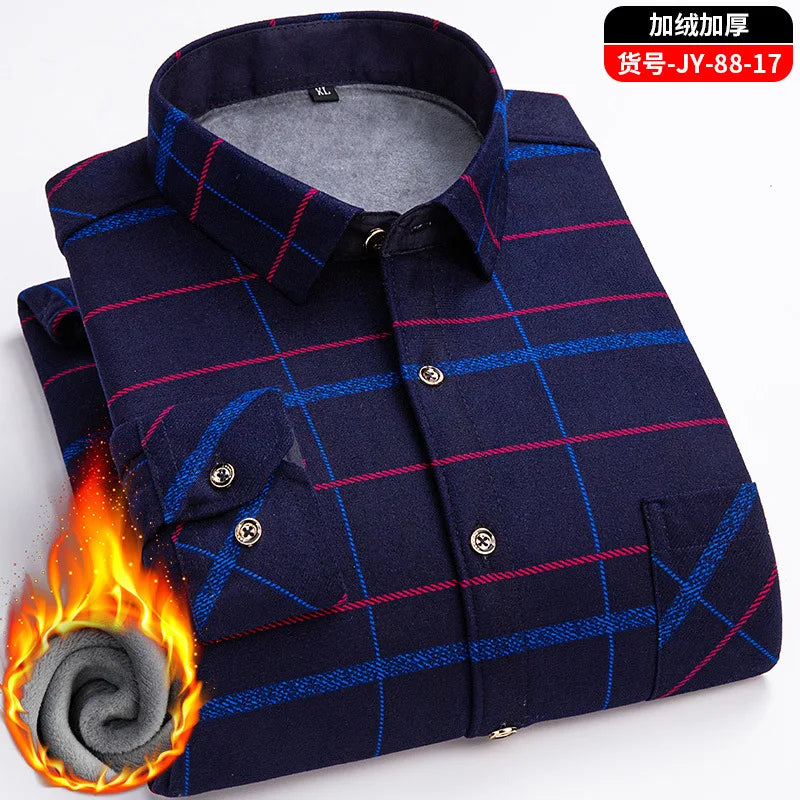 Men Travel, Casual ,Winter, Double-Sided Fleece, Warm Thickened Plaid Work Shirt.