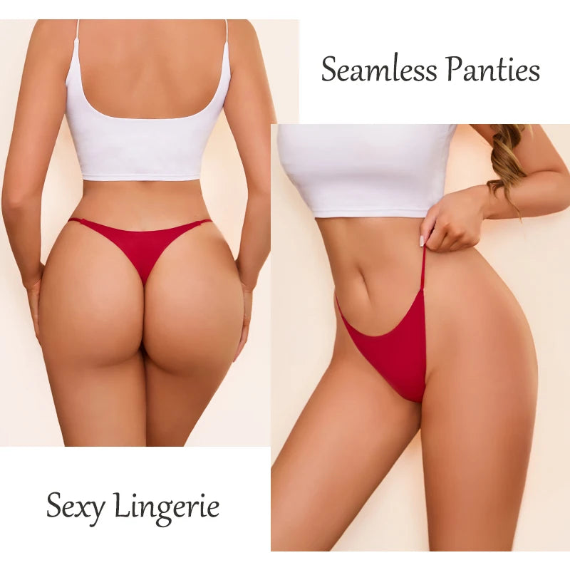 7Pcs/Set Traceless Ice Silk Thongs For Women, Sexy Low Waist Elastic Underwear Ultra-thin Female Cozy Breathable G-strings.
