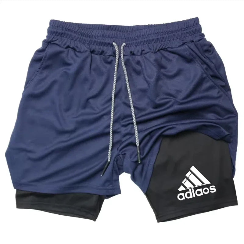 Men Compression Shorts, Summer Gym Fitness, Running, Training, Sports Shorts, Two-In-One Mesh Shorts.