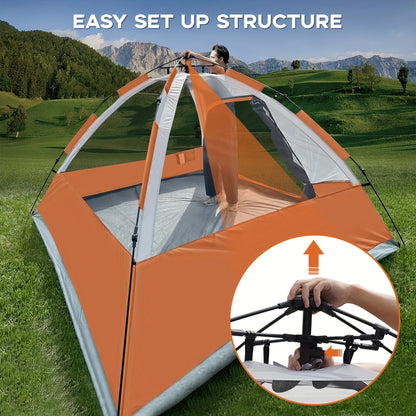 Pop Up Camping Tent - 4 Person Instant Easy Set Up Tent, Removable Rain Fly.