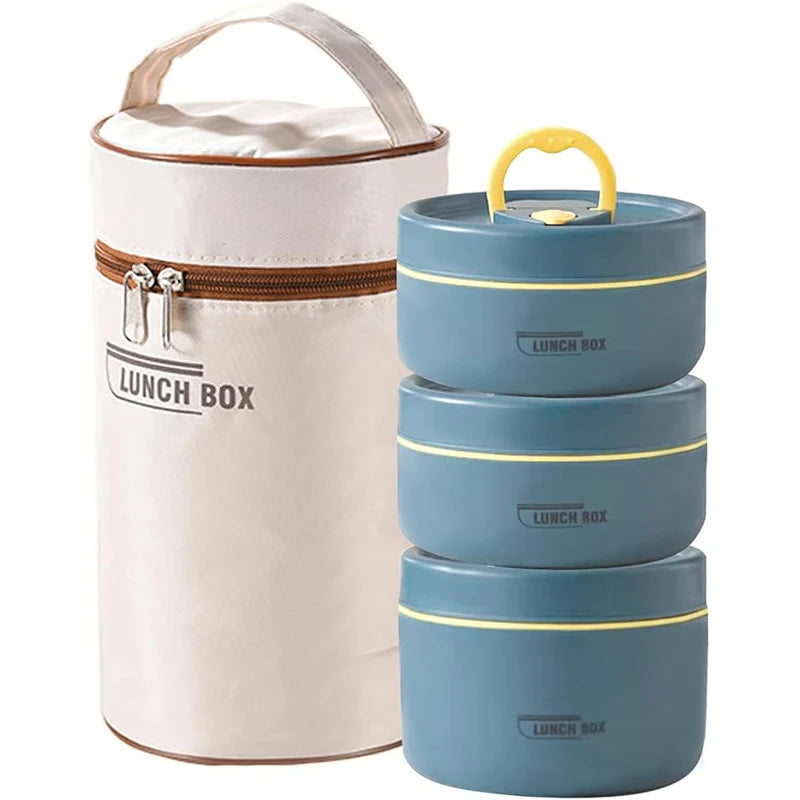 Portable Insulated Food Lunch Container Set, with Thermal Lunch Box, 3 Separate Stackable Lunch Containers.