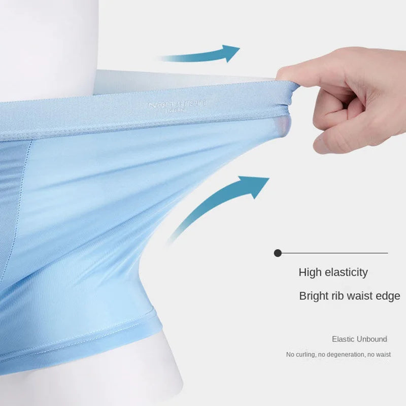 4pcs Boxer Shorts Men Ice Silk Underwear, Male Underpants Breathable, Sexy Thin Panties L-6XL.