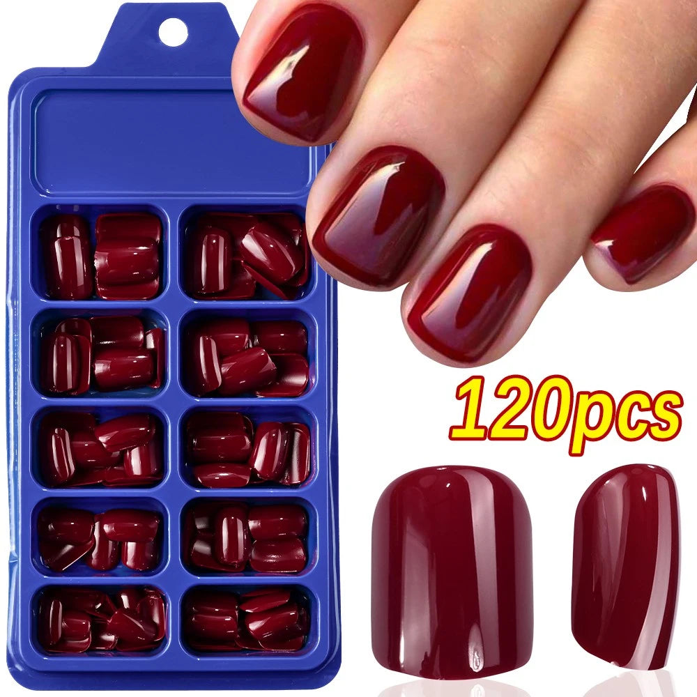 576pcs/Box Colorful Fake Nails Black Red Design, Oval Short Square Press On Mixed Full Cover Nail Tips.