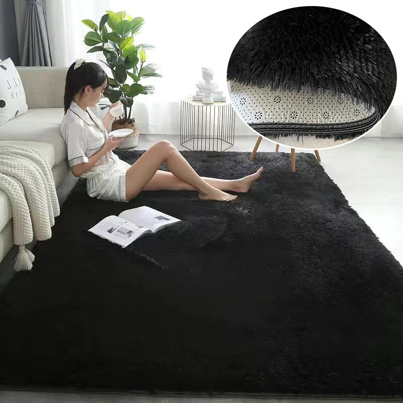 Tapis gris pour salon, tapis moelleux antidérapants pour chambre à coucher.
