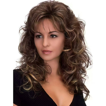 20-inch Women's Fashion, Fluffy Natural Curly Brown, to Golden Gradient Synthetic Wig.
