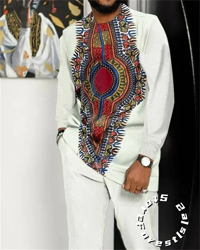 African Clothing Set for Men Casual Walking Suit Over size Streetwear.