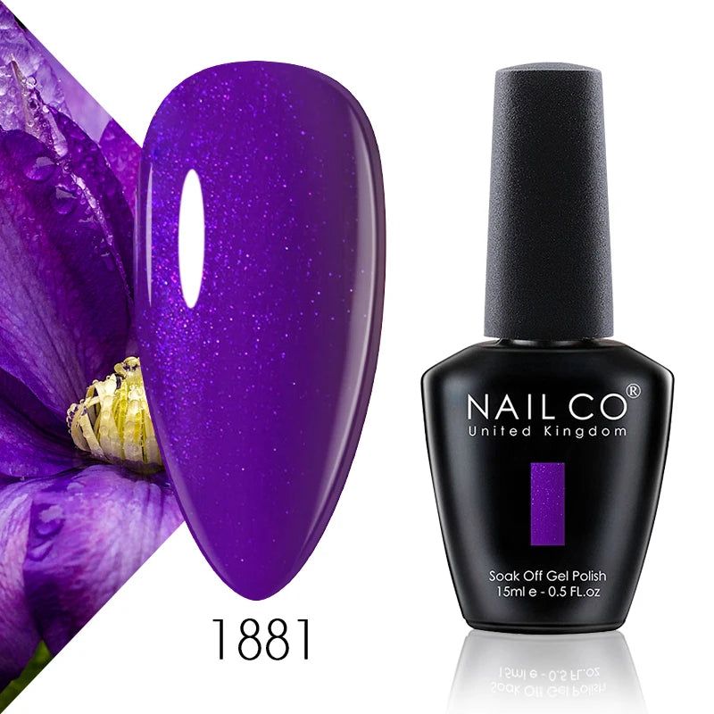 NAILCO 15ml Color Gel Nail Polish Soak Off, Hybrid Varnishes Manicure, UV&LED Nail Gel Semi Permanent Lacquer Base Top Coat.