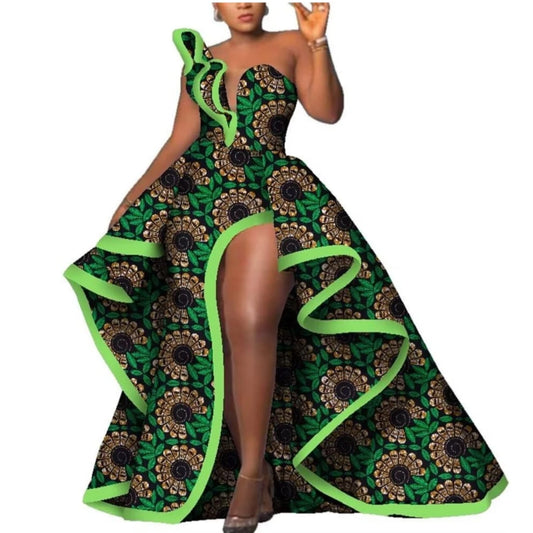 Dashiki Party Dresses Fashion Robe Floral Print Maxi, Long Strapless African Dresses for Women WY6981.