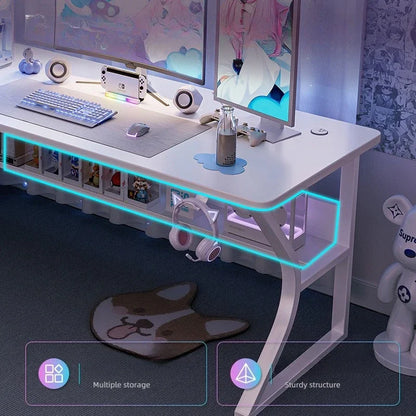 White Gaming Computer Desk Chair Set ,Home Office, Study, Bedroom  Laptop Table