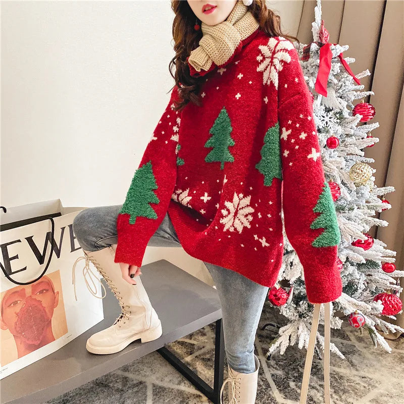 2024 Winter New Christmas Sweater, Women Hoodie Loose Round Neck Lazy Style Tops.