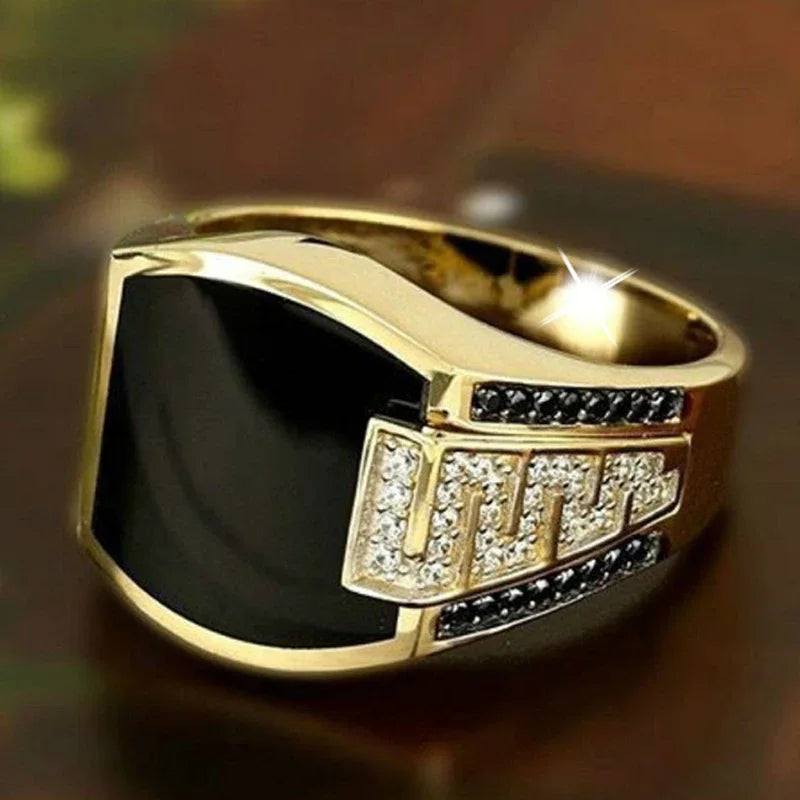 New Hot Sale Fashion Retro Style Square Black Mirror Men Ring.