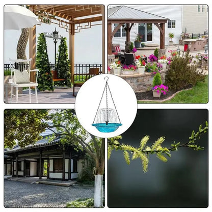 Hanging Bird Bath Fountain  Drinking Feeder Bowl, Spray Nozzles Fountain