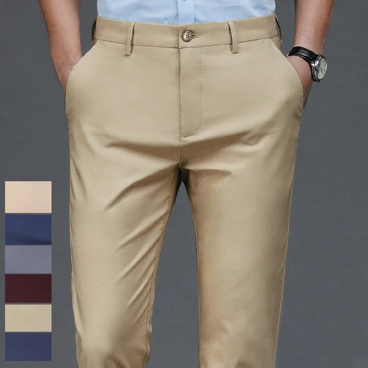 Male Pants Stretch Solid  Casual  Trousers  Quick Dry  Straight Pants
