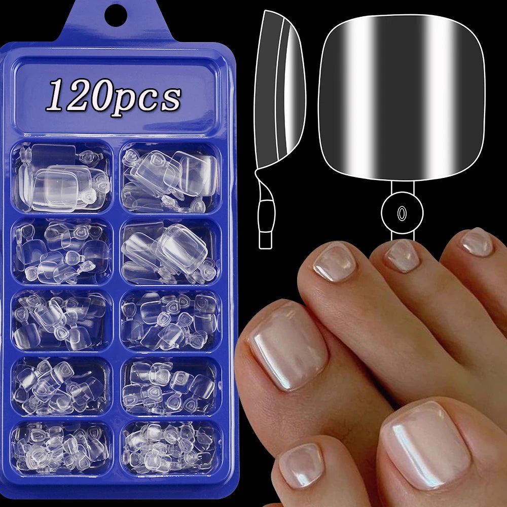 100PCS Short Square False Toenail Tips, Full Cover Acrylic Nail Art.