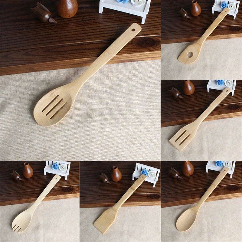 6 Pieces Bamboo Spoon Spatula, Kitchen Utensil Wooden Cooking Tool Mixing Set.