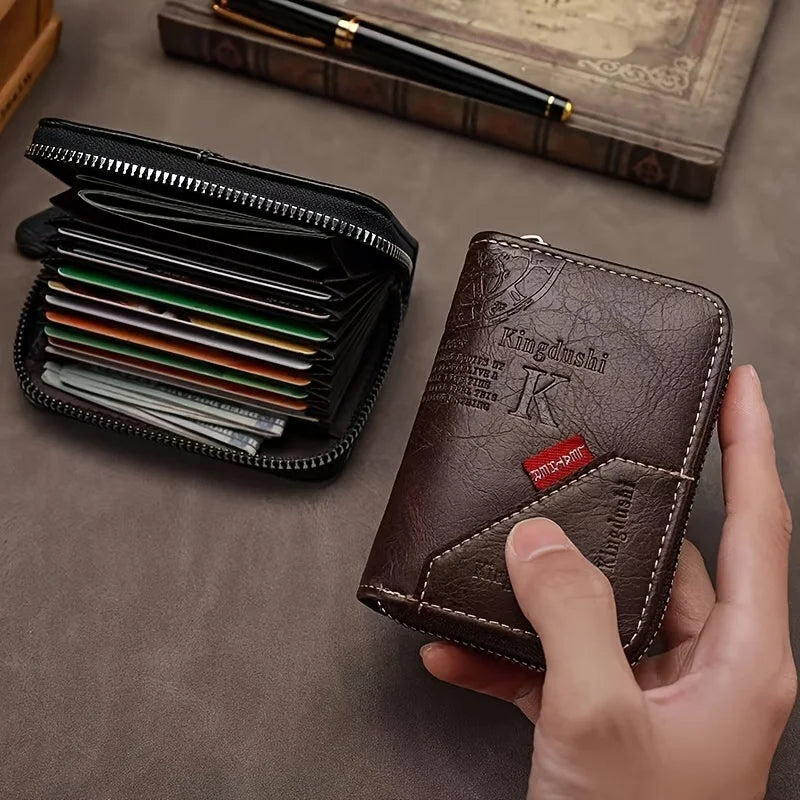 Vintage Leather Wallet, Slim Card Holder with 12 Slots Unisex.