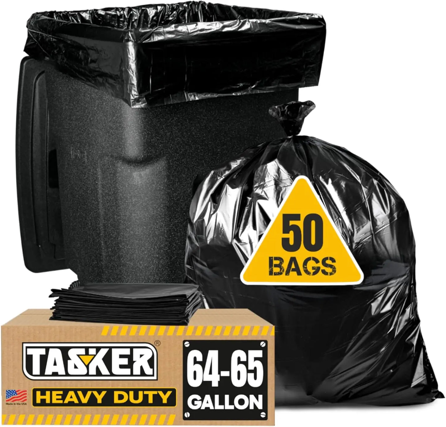 64 Gallon Heavy Duty Trash Bags Value Pack with Ties, Large Black Industrial Garbage Bags for 60-65 Gallon.