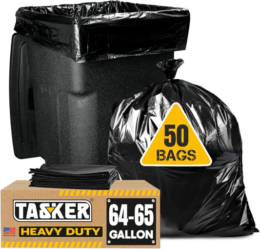 64 Gallon Heavy Duty Trash Bags Value Pack with Ties, Large Black Industrial Garbage Bags for 60-65 Gallon.