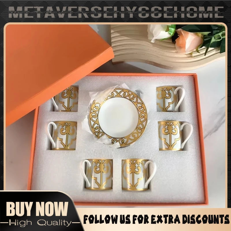 Gift Box Set 12Pcs Ceramic Espresso Coffee Cup Striped Dot