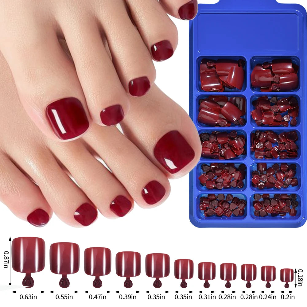 100PCS Short Square False Toenail Tips, Full Cover Acrylic Nail Art.