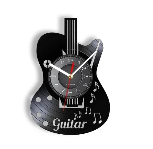 Vinyl Record LED Wall Clock , Music Theme Guitar Clock
