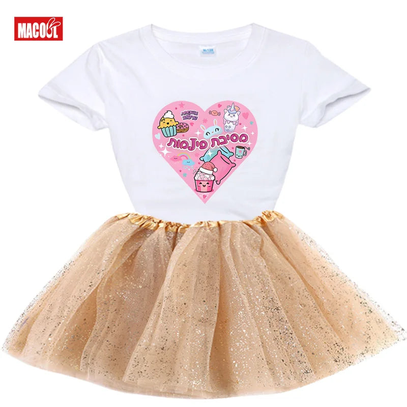 Kawaii Heart Outfit Girls Shirt Tutu Set, Child Outfits.