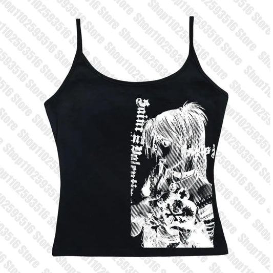 Y2k anime Streetwear O-neck 90s Text Printing , Simple Vintage Crop Aesthetic T-shirt.