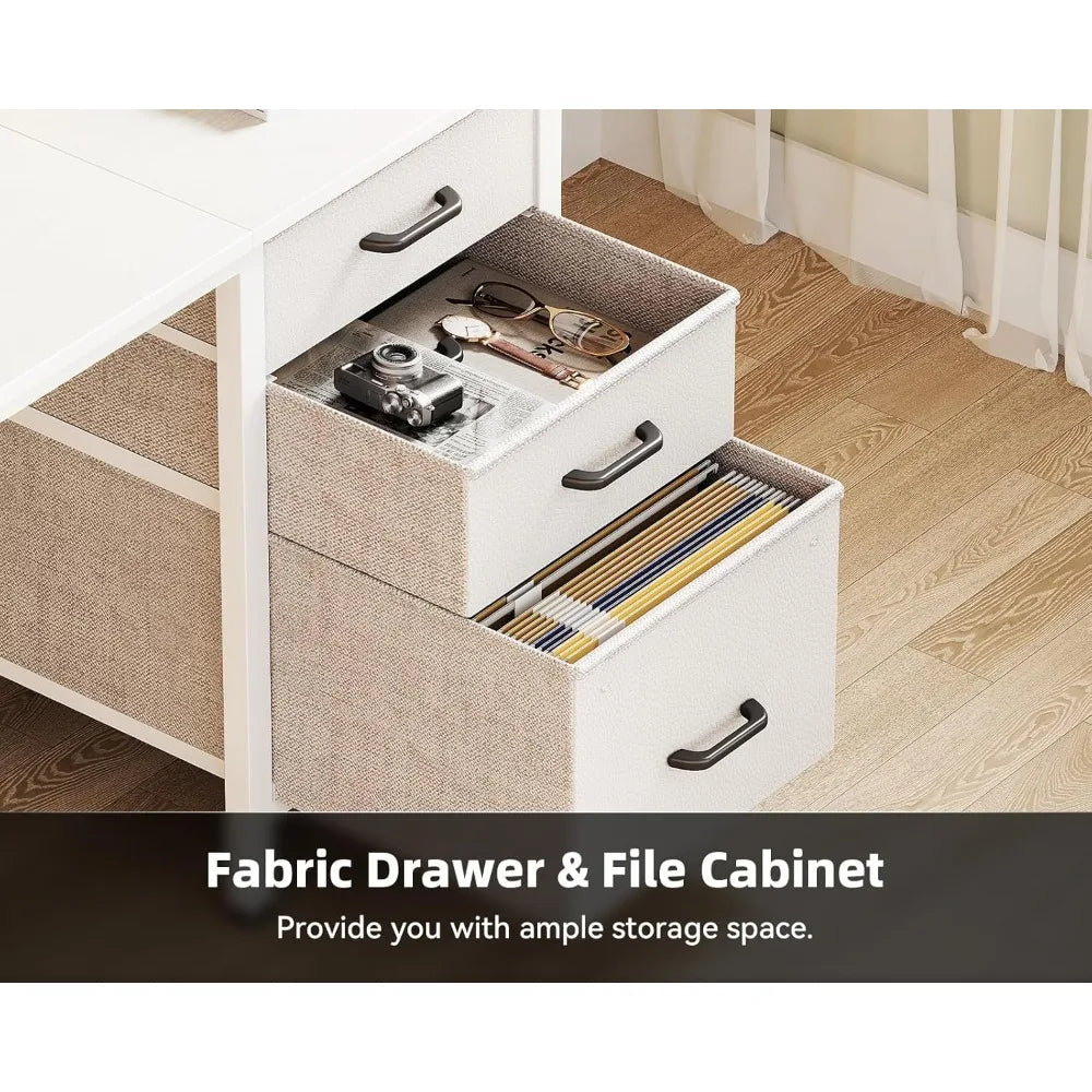 40 Inch Compact Home Office Desk with Fabric Drawers, File Cabinet, Storage Bag.