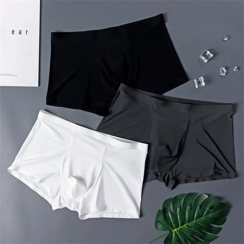 3PCS High Quality Men's Ice Silk Underwear Summer Thin Breathable Seamless Panties Sexy Male Underpants Plus Size.