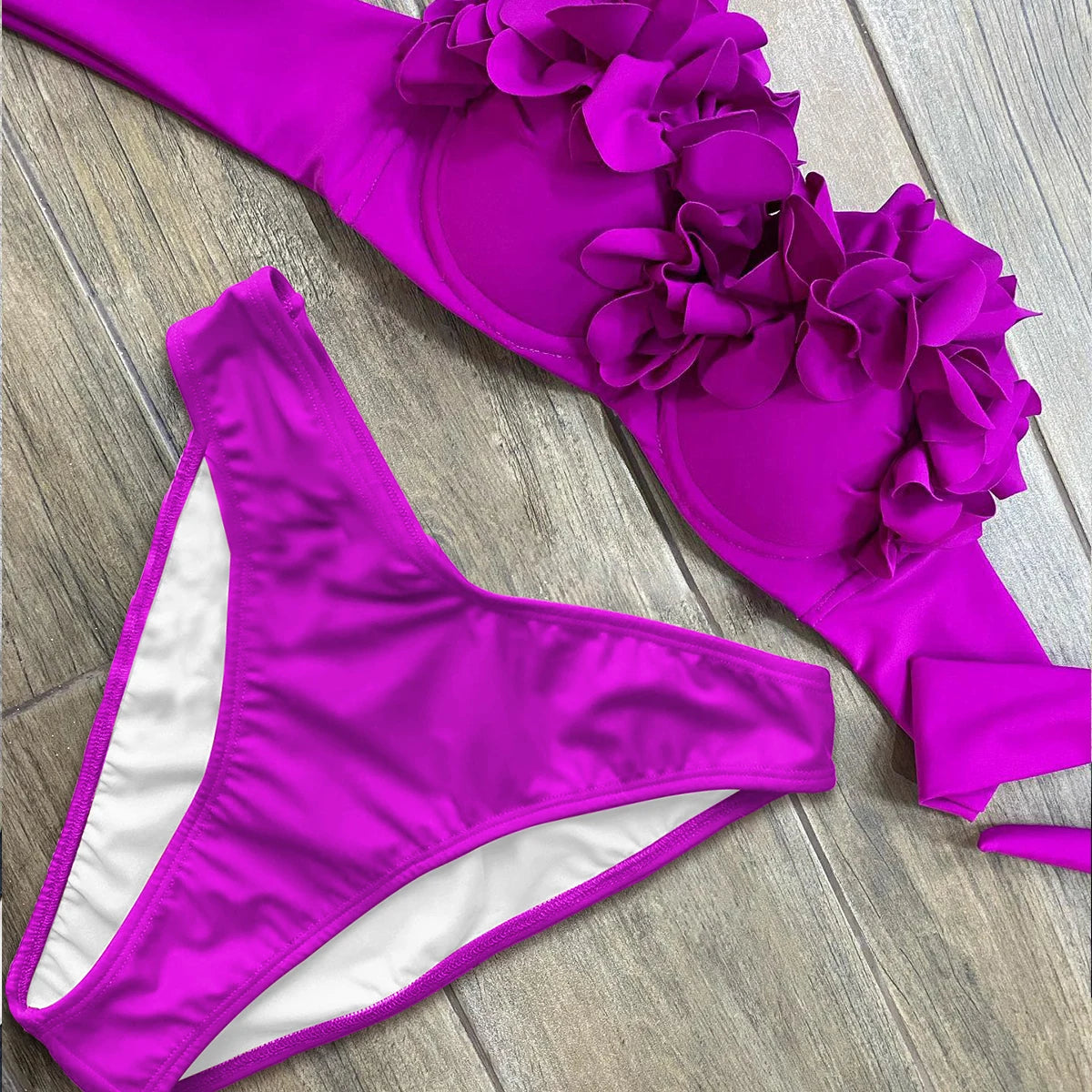 3D Flower Bikini Set  Low Waist Swimwear , Women Solid , Sexy Beach Wear Female.