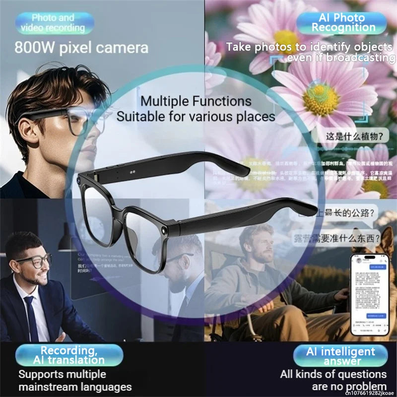 4K AI Smart Bluetooth Glasses, Chat GPT 800W pixel Shooting, Waterproof ,Camera, Photo, Video ,Voice Call Translation Smart Glasses.