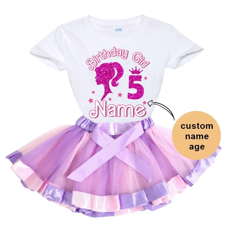 Birthday Girl 5th Outfits Rainbow Dress, Tutu Dress Suit Kids Clothing.