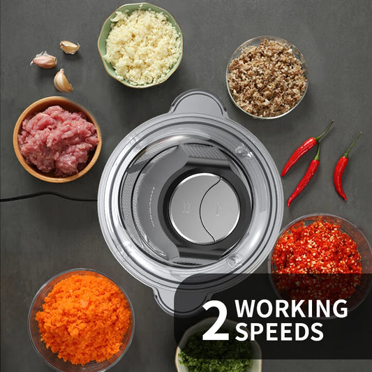 Picadora de carne eléctrica, picador de alimentos de 500W con 2 velocidades, cortador de verduras.