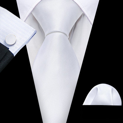 Black White Gray Silver Men Tie Handkerchief Cufflinks Set.