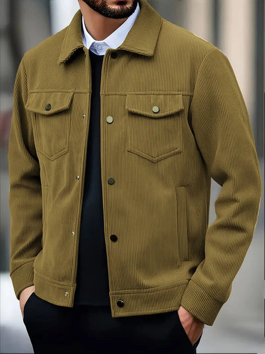 Chaqueta de pana casual para hombre, top versátil de color liso para todas las ocasiones.