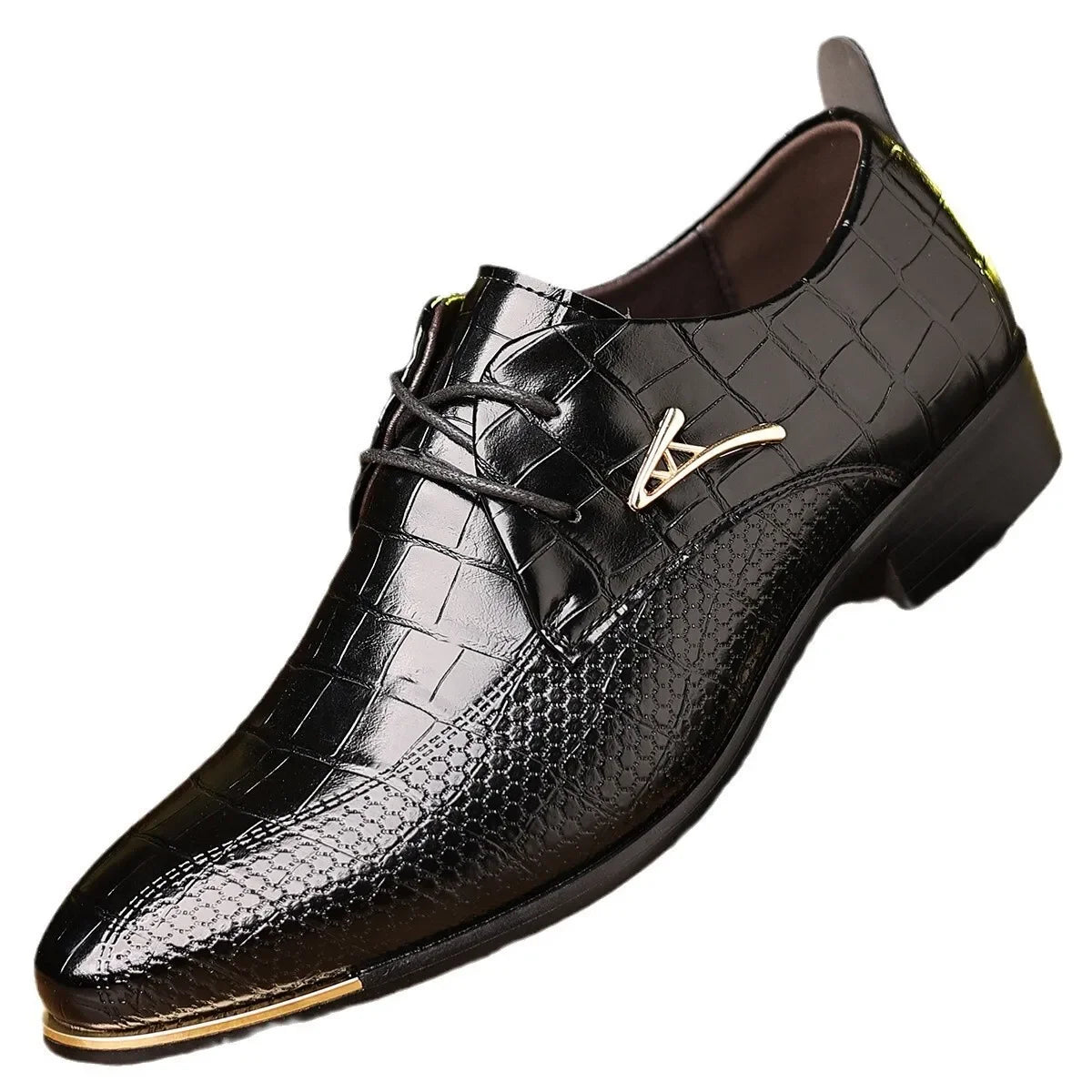 Men Business Casual Shoes, Lace-Up Pointed Toe Leather Shoes.