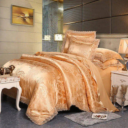 Luxury Jacquard Bedding Set Duvet Cover Lace Satin