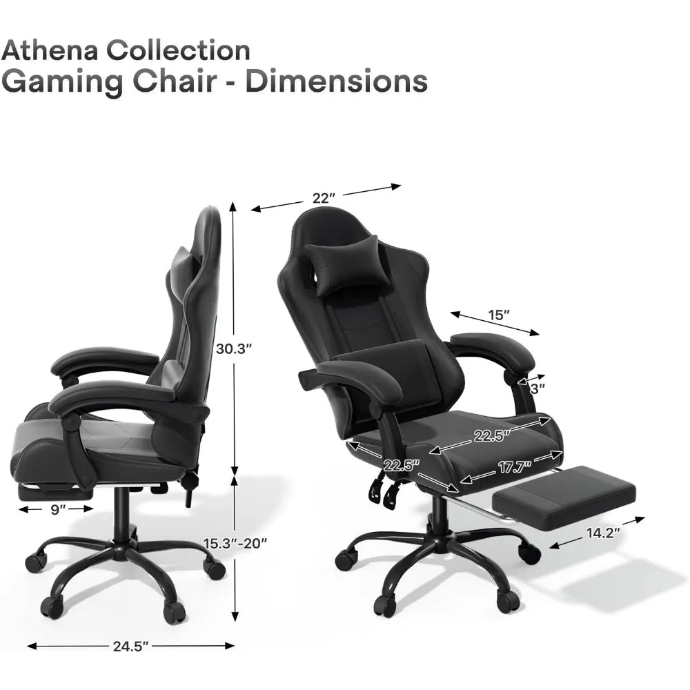Athena Collection Carbon Fiber Black Gaming Chair - Ergonomic with Footrest, Headrest, Lumbar Support, Height Adjustable Swivel.