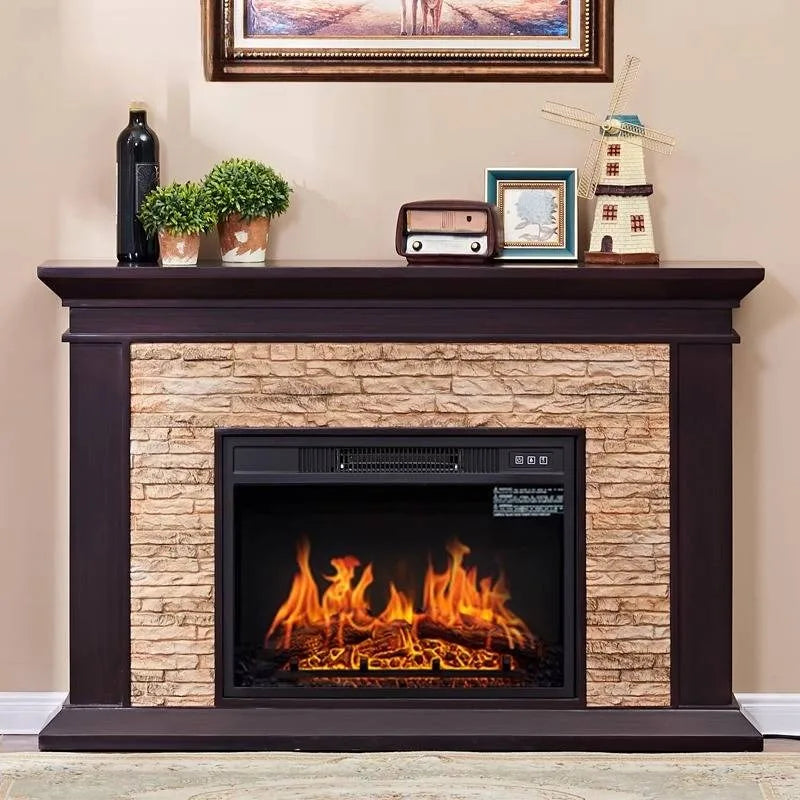 Natural Wood Living Room Fireplace Rustic  Decoration